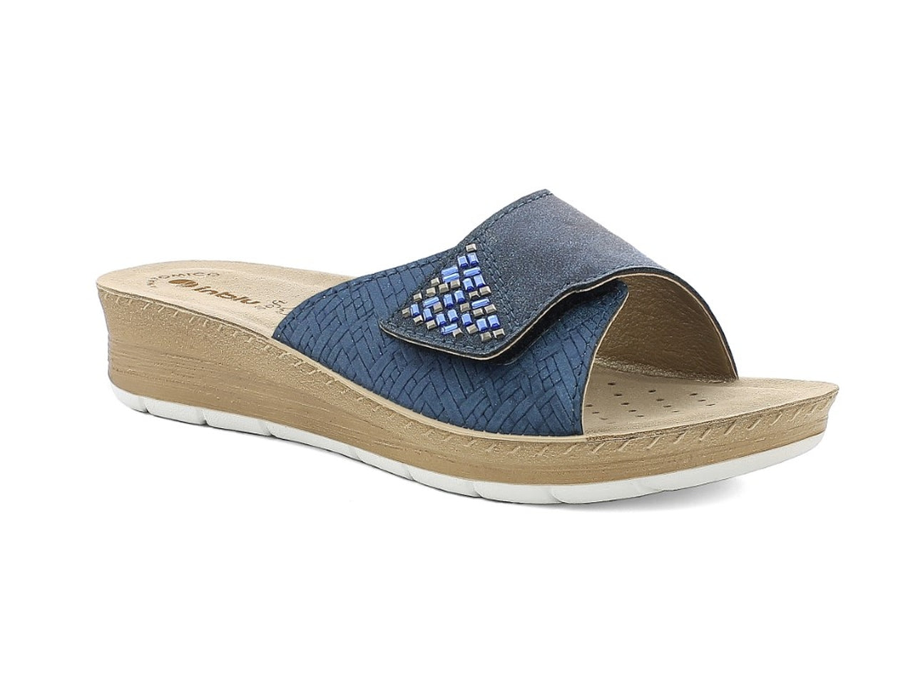 Inblu ciabatta donna con fascia regolabile e strass, blu taglia 39