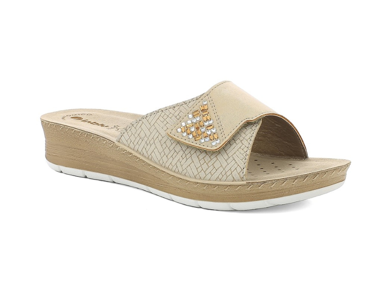 Inblu ciabatta donna con fascia regolabile e strass, sabbia taglia 38