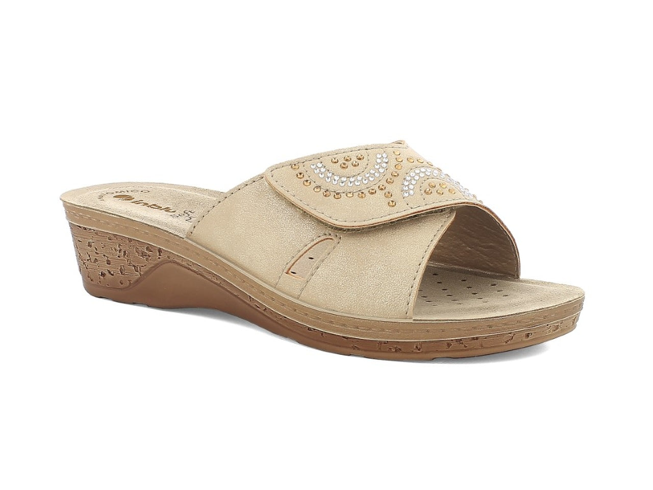 Inblu ciabatta donna con fascia regolabile e strass, sabbia taglia 38