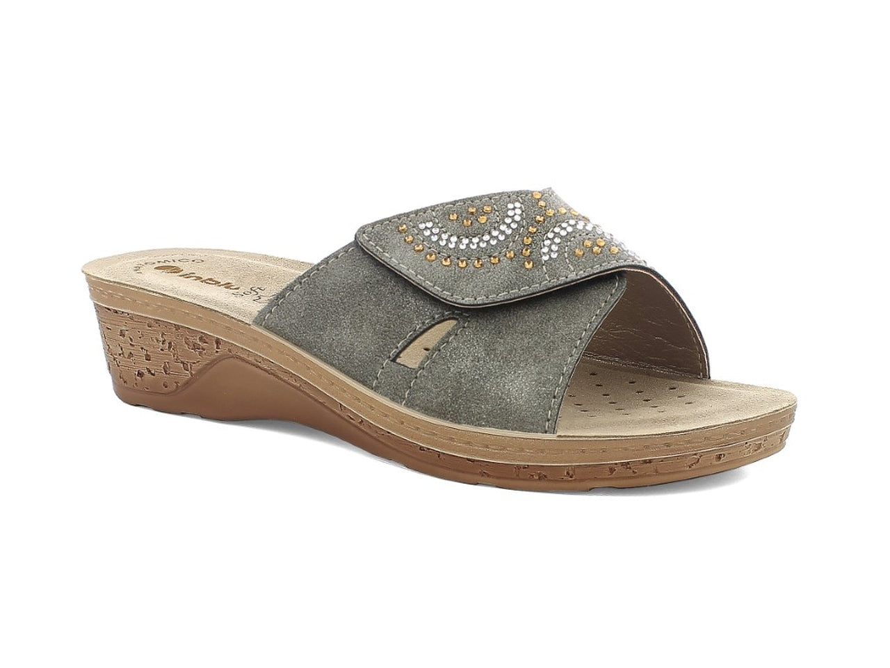 Inblu ciabatta donna con fascia regolabile e strass, canna fucile taglia 39