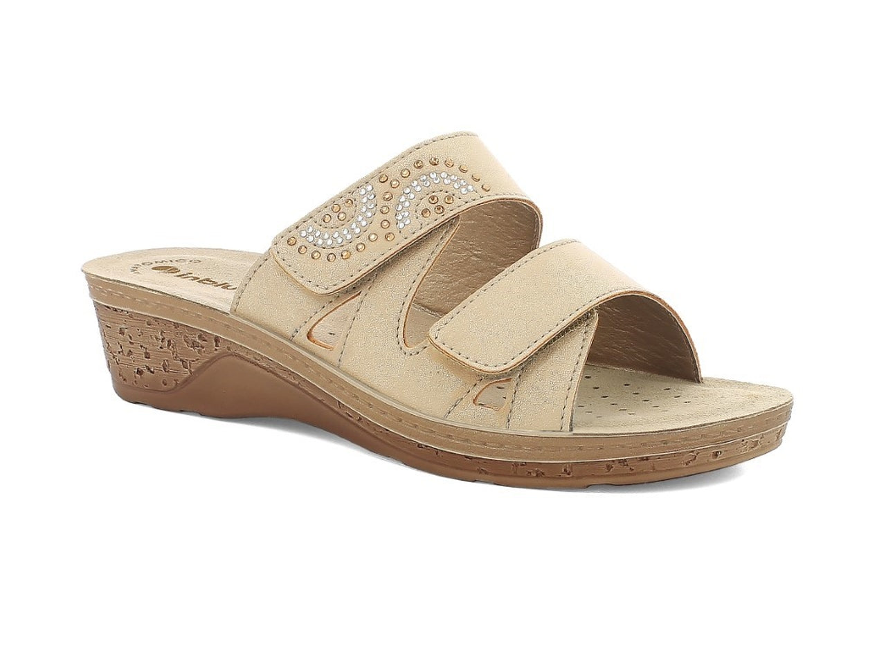 Inblu ciabatta donna doppia fascia regolabile con strass, sabbia taglia 38