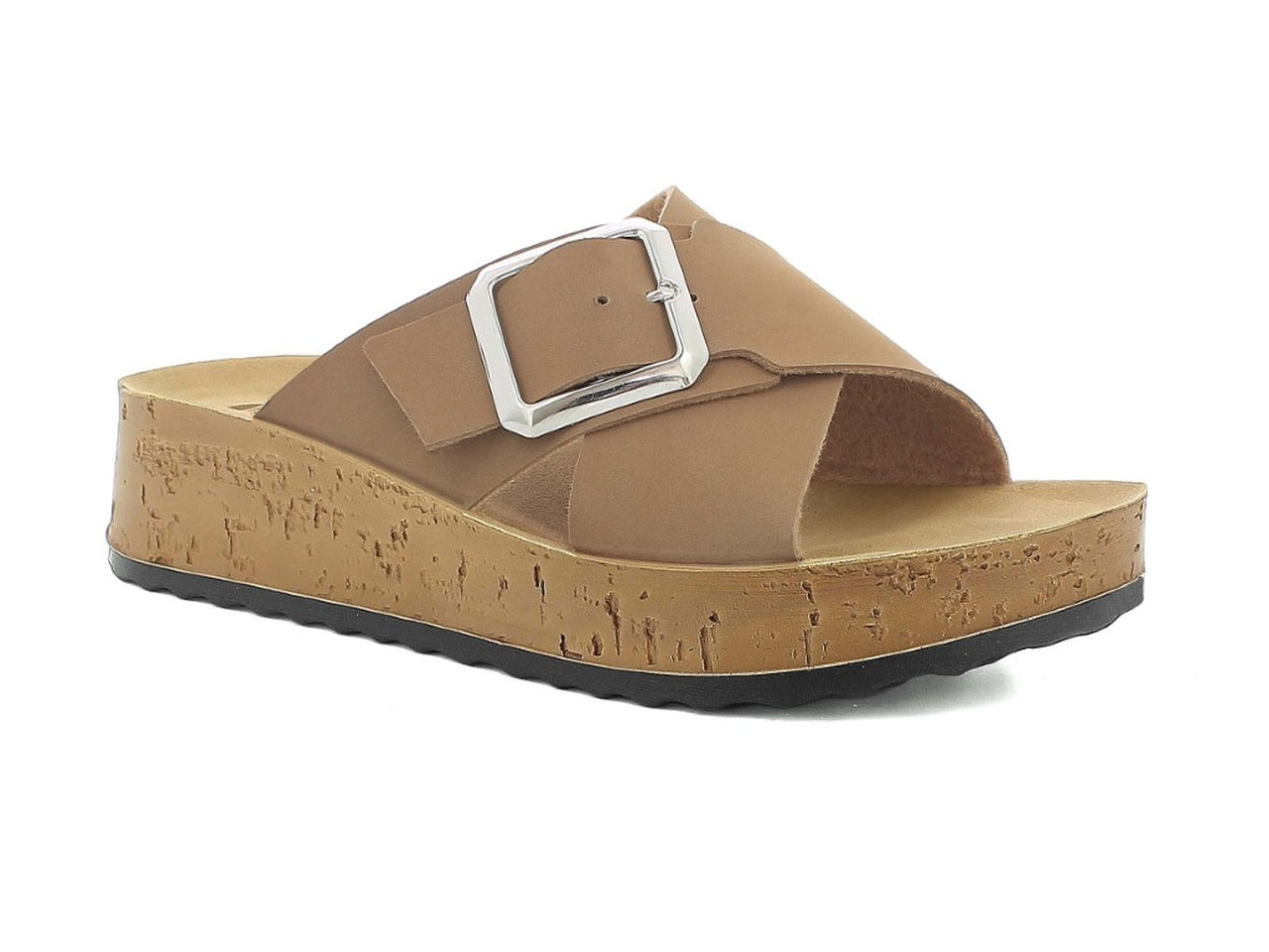 Inblu ciabatta donna doppia fascia ad incrocio con fibbia, moka taglia 38