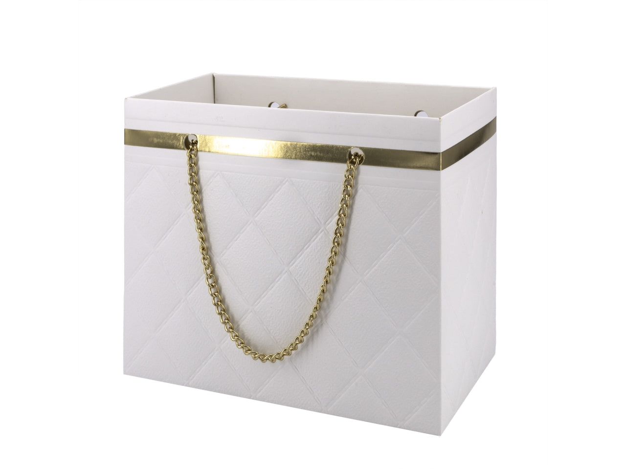 Borsetta in plastica misura 18x10x15cm con catena bianco/oro