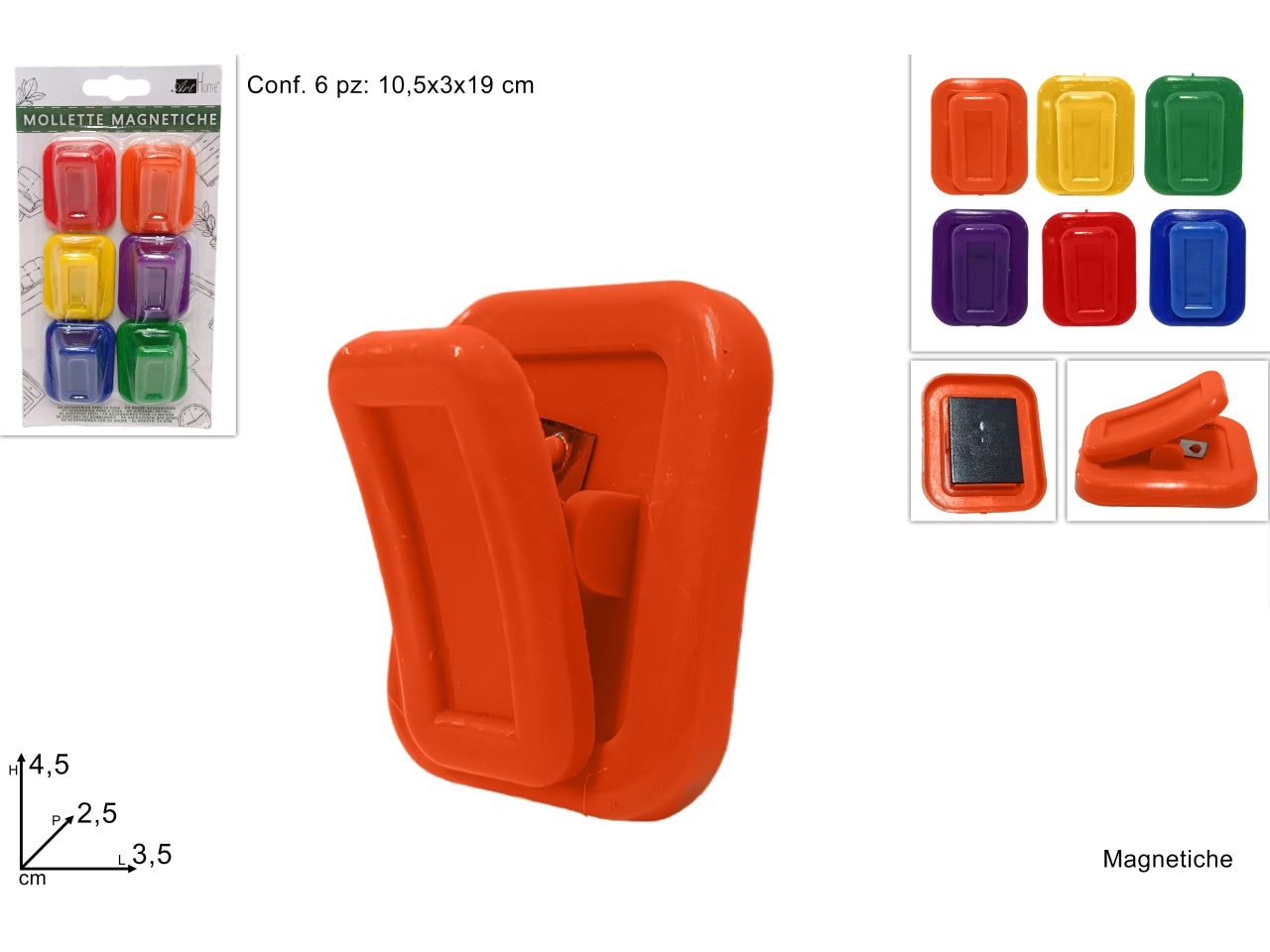 Mollette magnetiche set 6 pezzi colorate