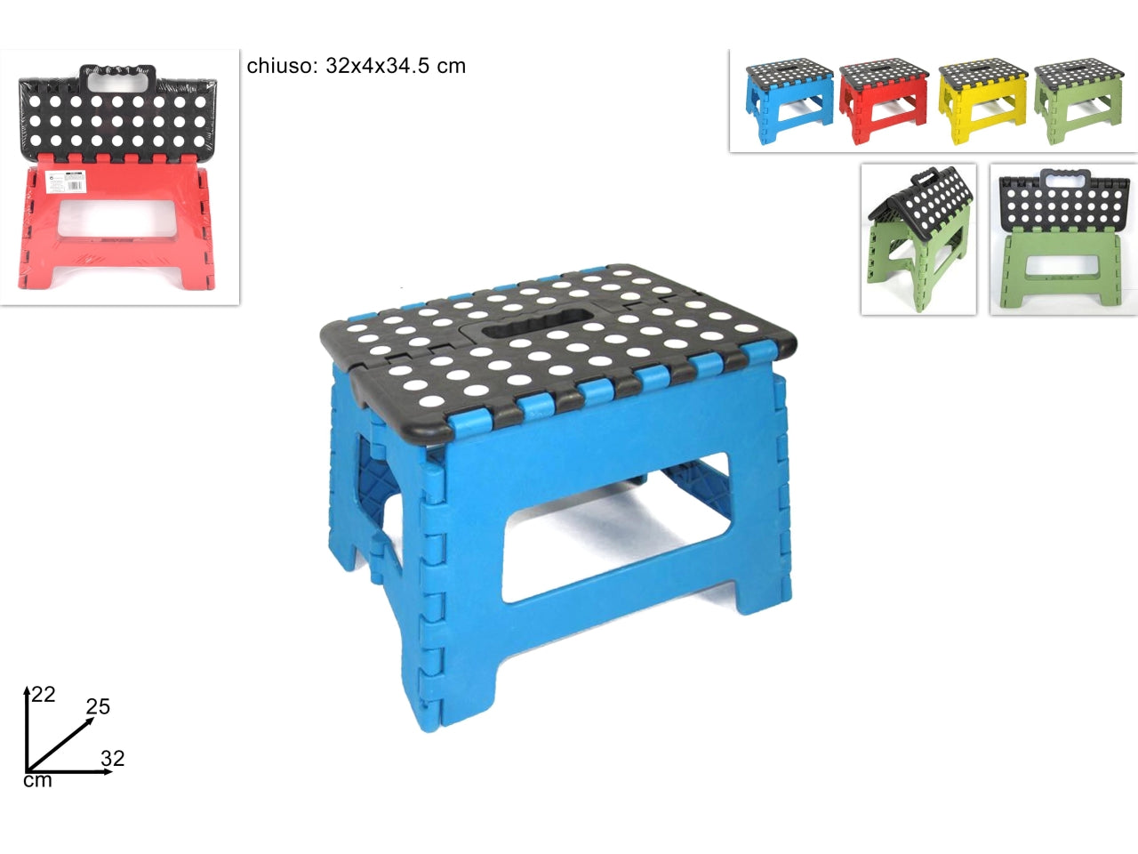 Sgabello richiudibile 32xh.22cm 4 colori assortiti