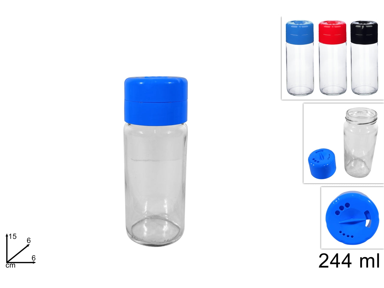 Dosatore in vetro per spezie da 244ml con tappi colorati assortiti