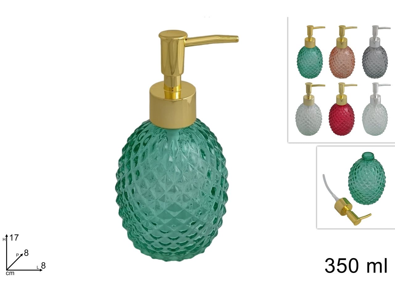 Portasapone in vetro bombato da 350ml, colori assortiti
