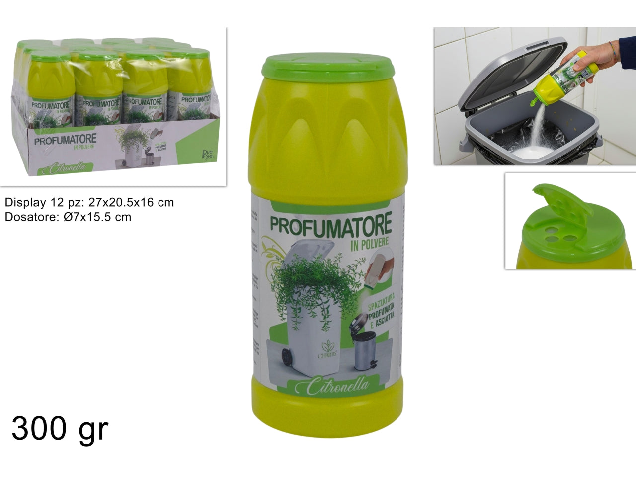 Profumatore in polvere 300gr per bidoni spazzatura alla citronella