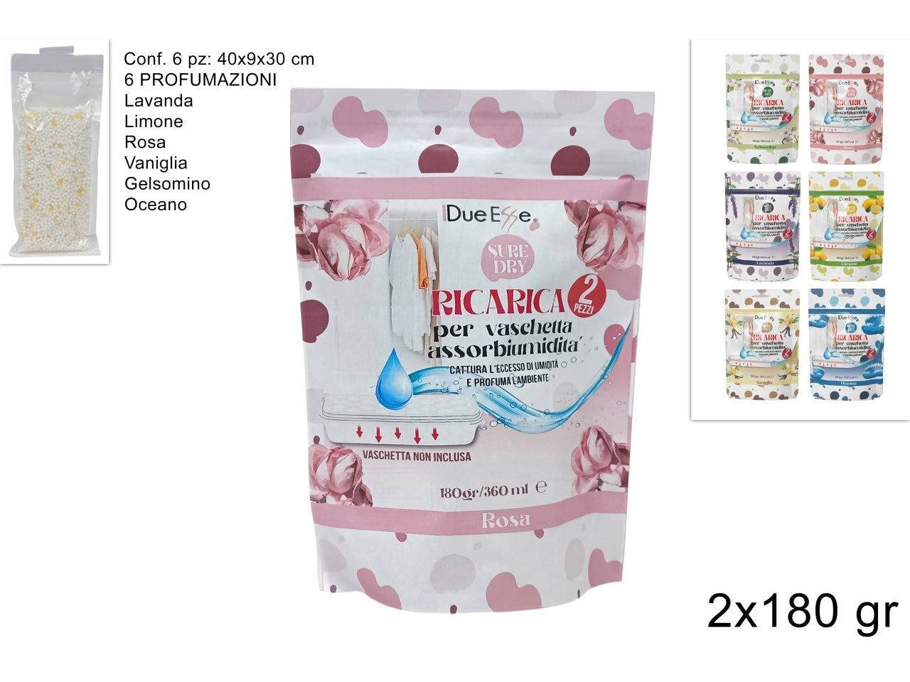 Ricariche deumidificatore 2x180gr in 6 fragranze assortite