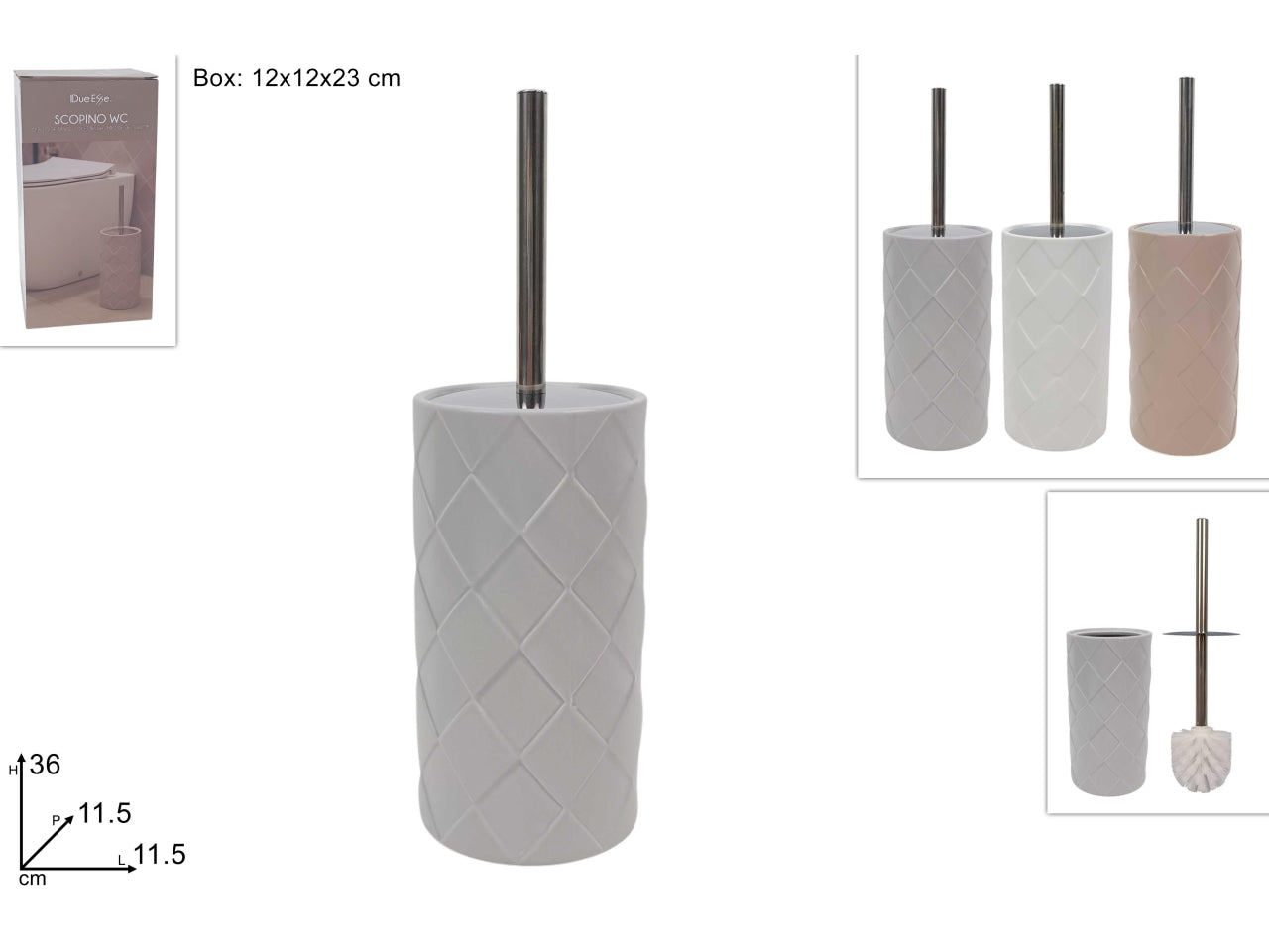 Scopino wc in ceramica a rombi in 3 colori assortiti