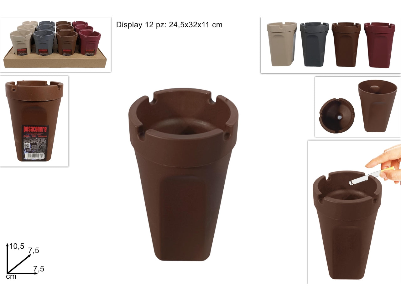Posacenere plastica 7,5xh.10,5cm 4 cololori assortiti