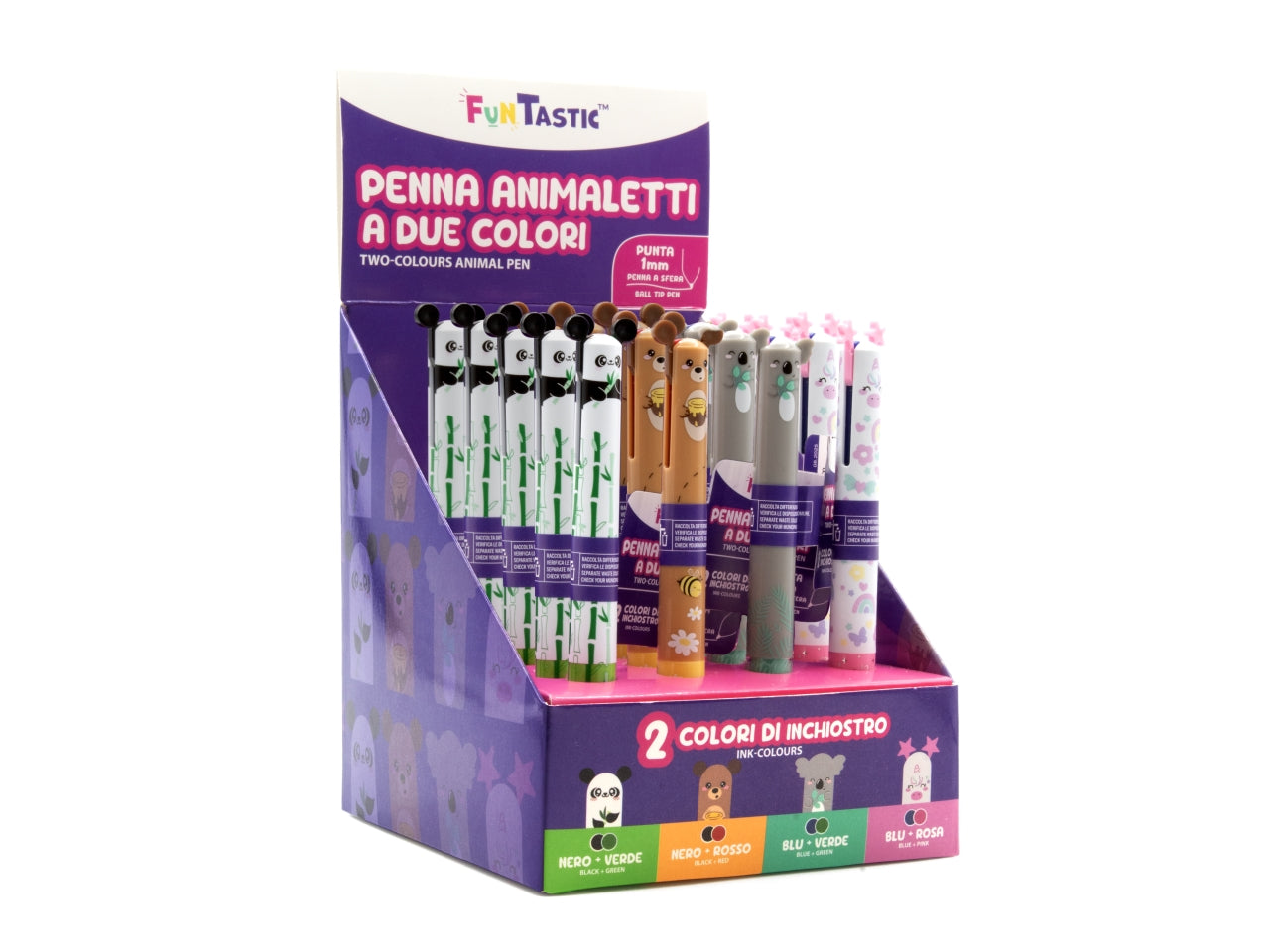 Penna bicolore animaletti panda, orsetto, koala, unicorno assortiti