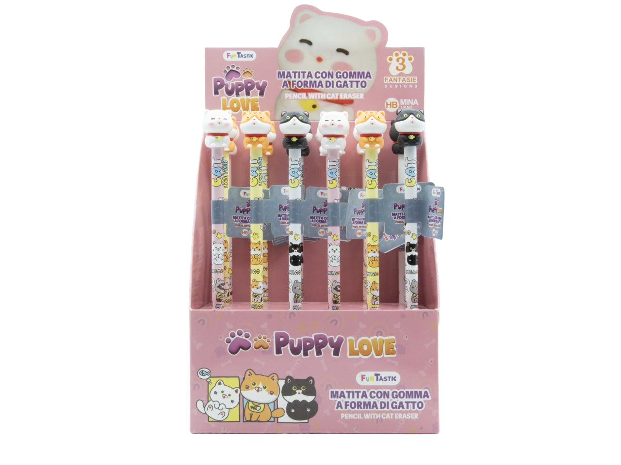 Matita con gomma a forma gatto assortita