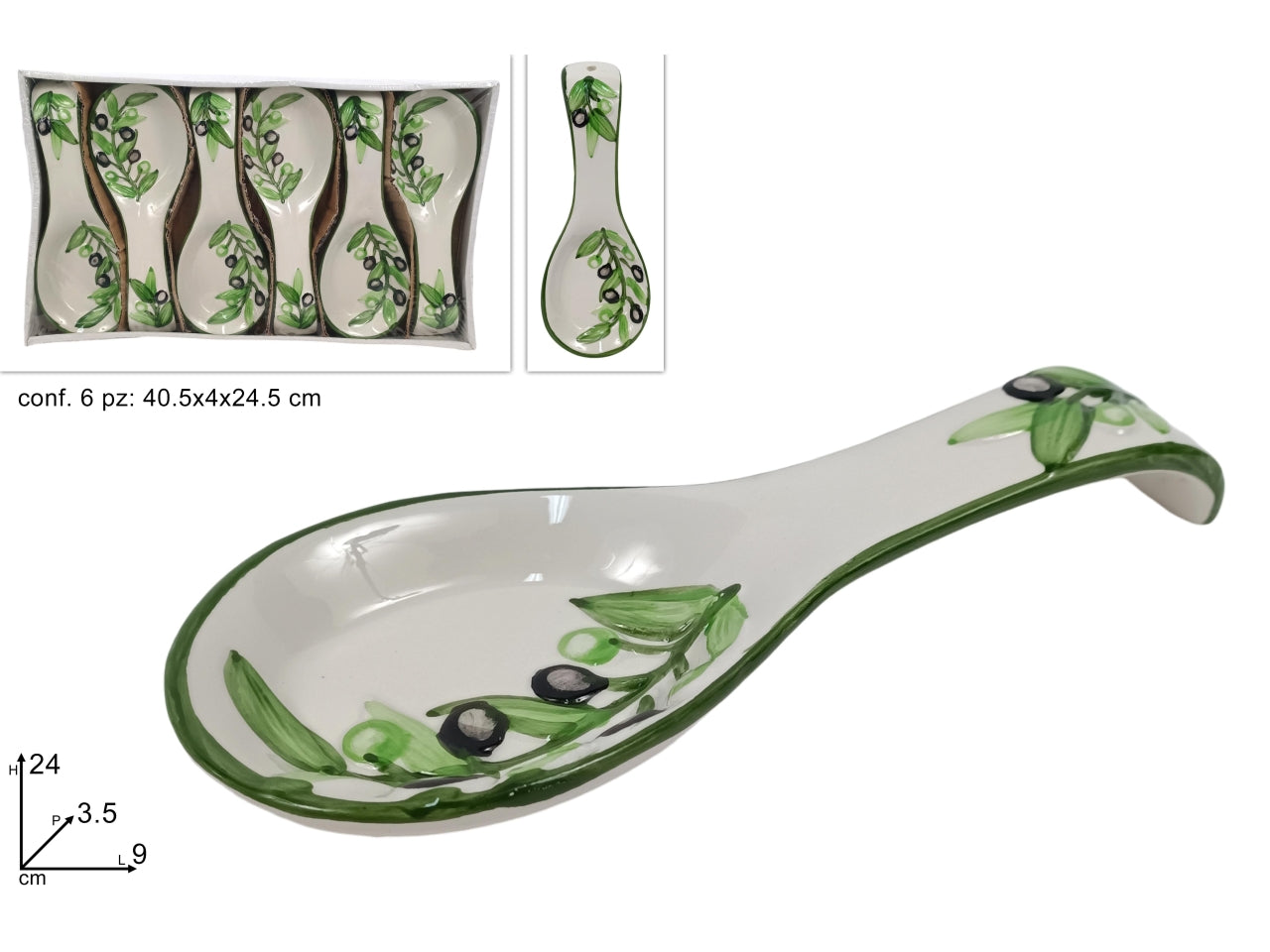 Poggiamestolo tondo in ceramica con decoro olive