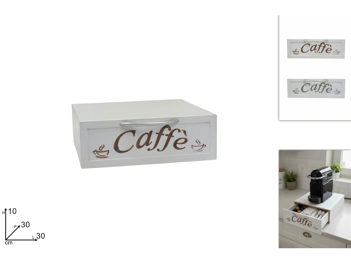 Portacialde in legno con scritta Caffè 30x30x10cm, 2 colori assortiti