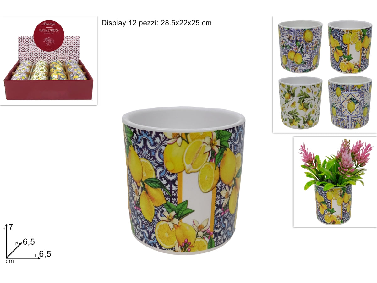 Vaso con decoro limoni 6,5xh.7cm in 4 assortimenti
