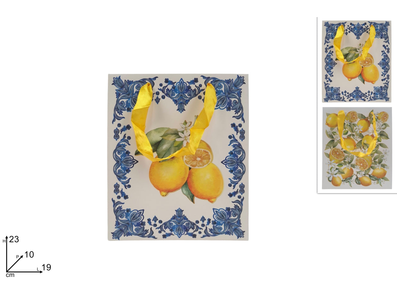 Shopper decoro limoni 23x19x10cm in 2 assortimenti
