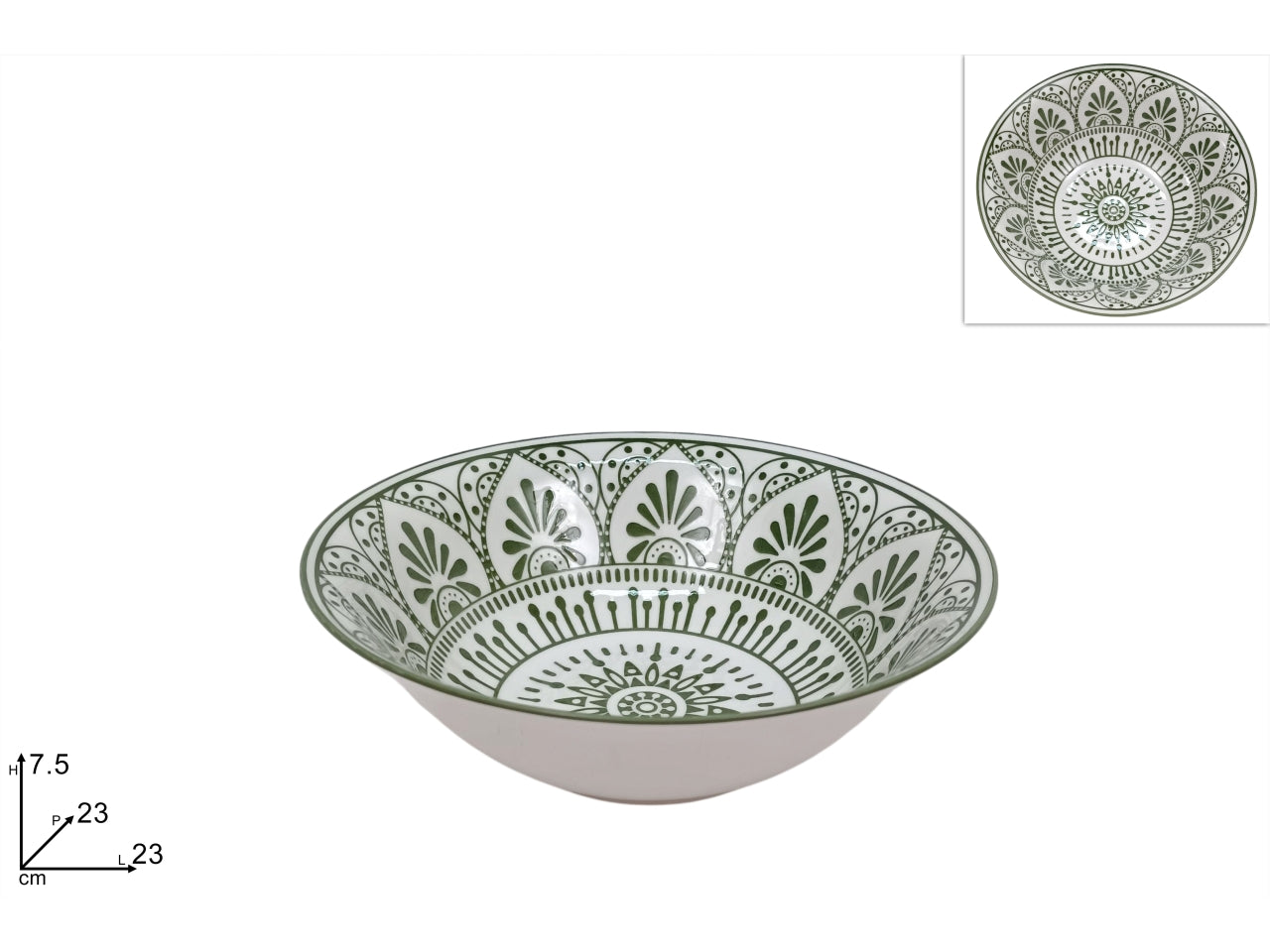 Coppa insalatiera 23cm, decoro fiore stilizzato verde