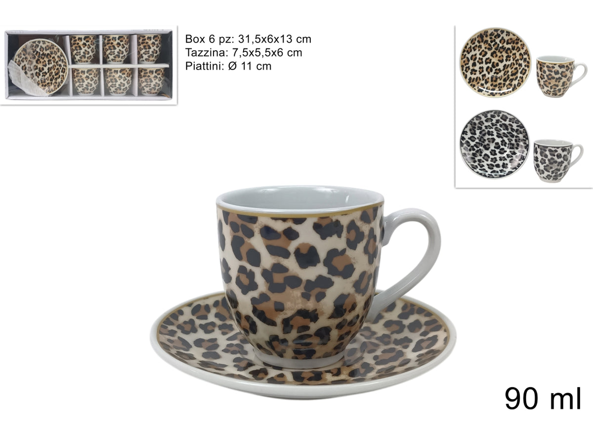 Tazzine da caffè 90ml con piattino, set da 6 tazzine maculate in 2 assortimenti