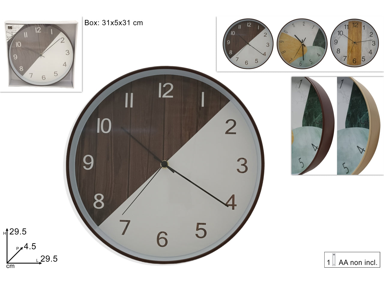 Orologio da muro tondo 30cm effetto legno in vari colori
