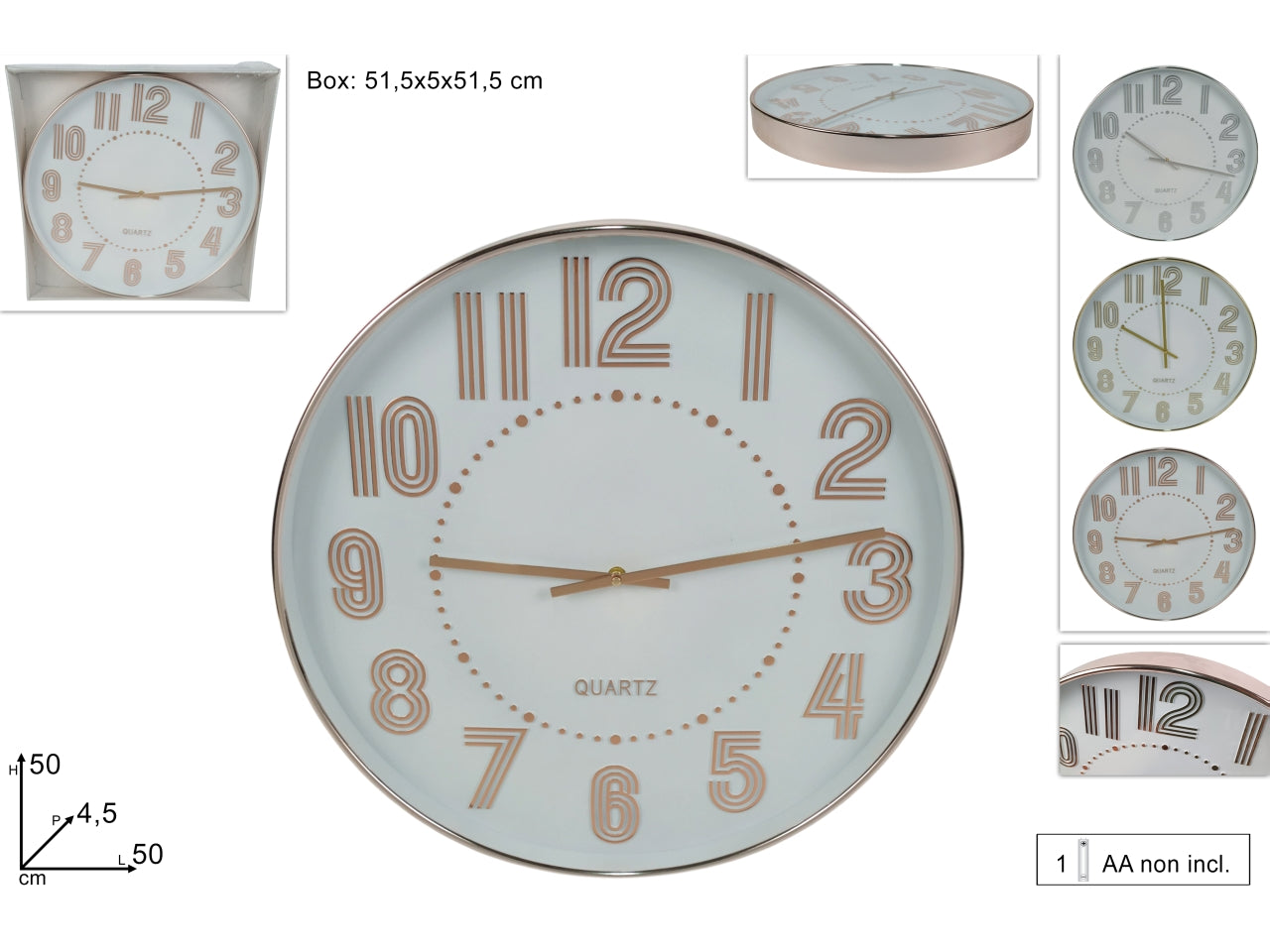 Orologio da muro tondo 50cm in 3 varianti di colore