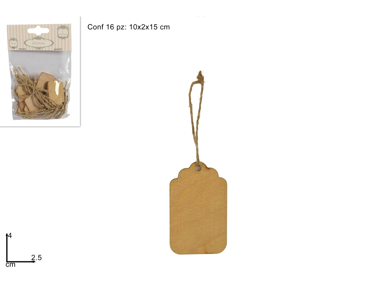 Etichette legno naturale 4x2,5cm confezione da 16 etichette