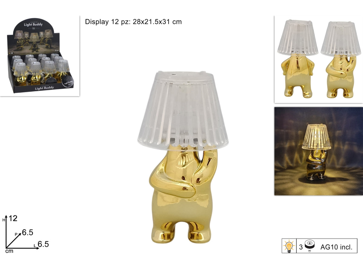 Lampada omino stilizzato oro a batteria, 2 assortimenti