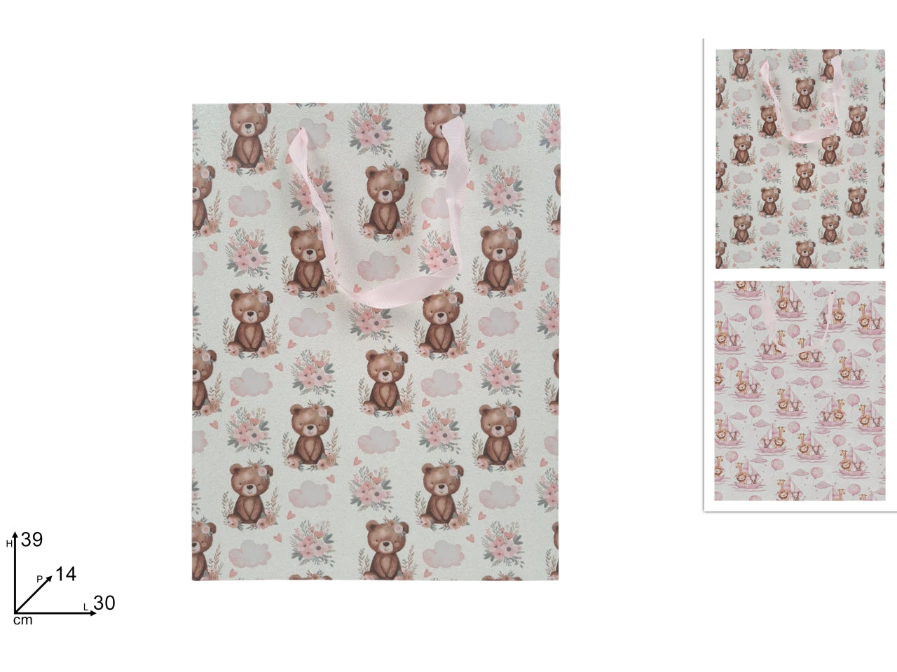 Shopper 39x30x14cm bimba con glitter rosa, in 2 assortimenti
