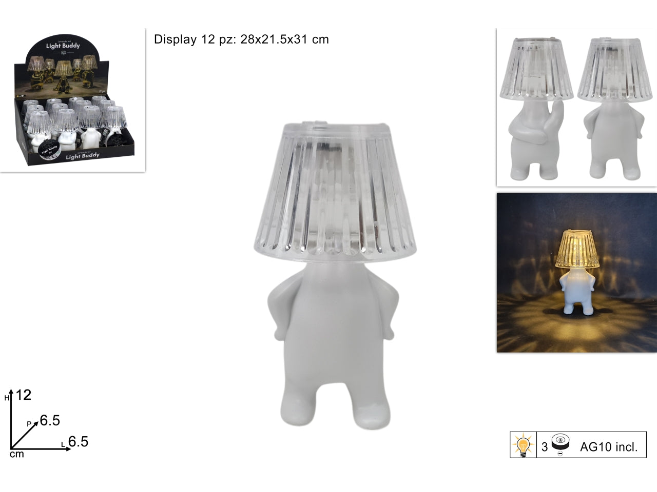 Lampada omino stilizzato bianco in 2 assortimenti