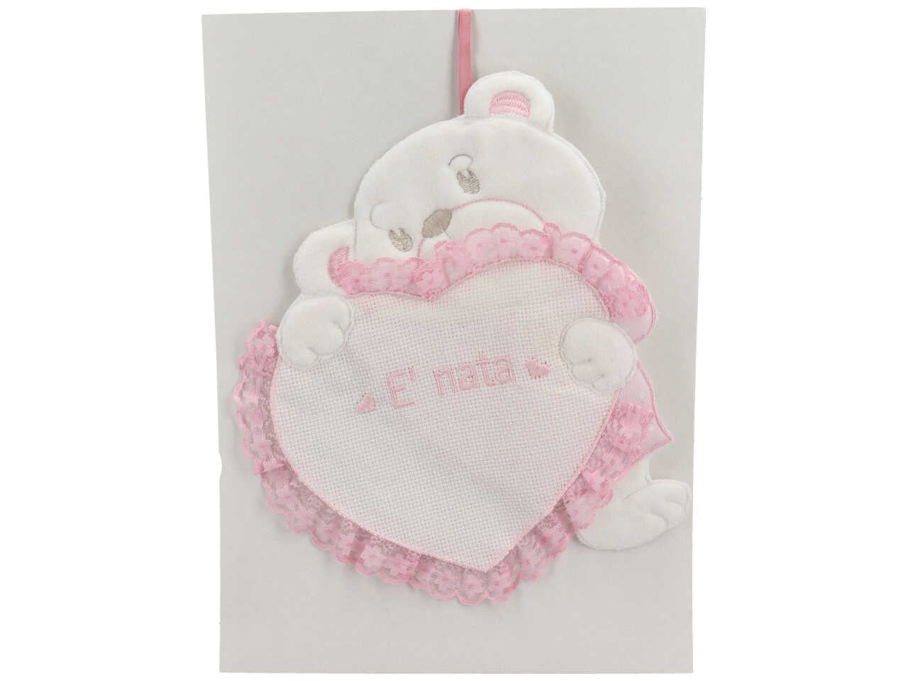 Fiocco nascita orsetto cuore rosa