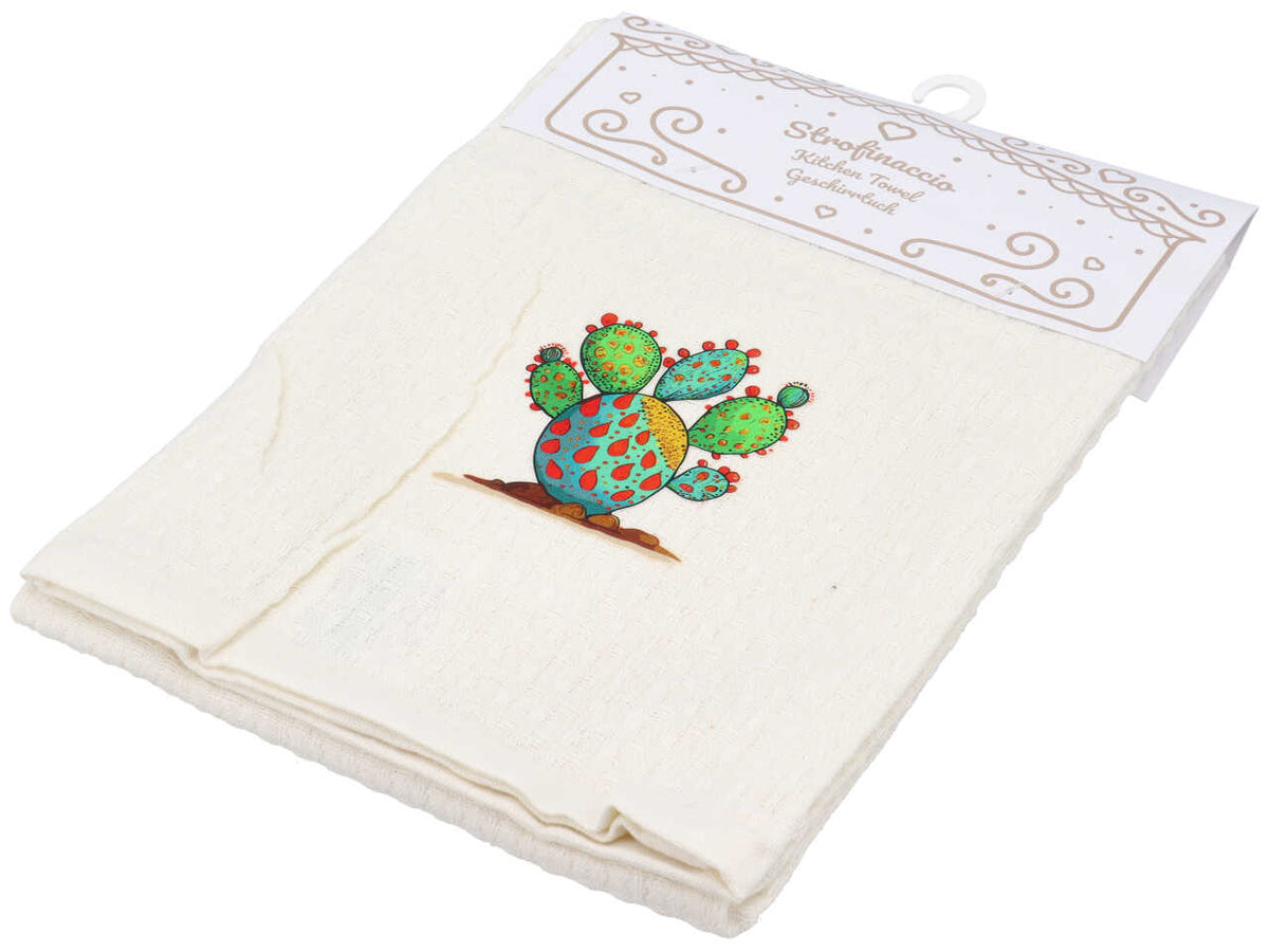 Strofinaccio cotone bianco stampa fichi d'india