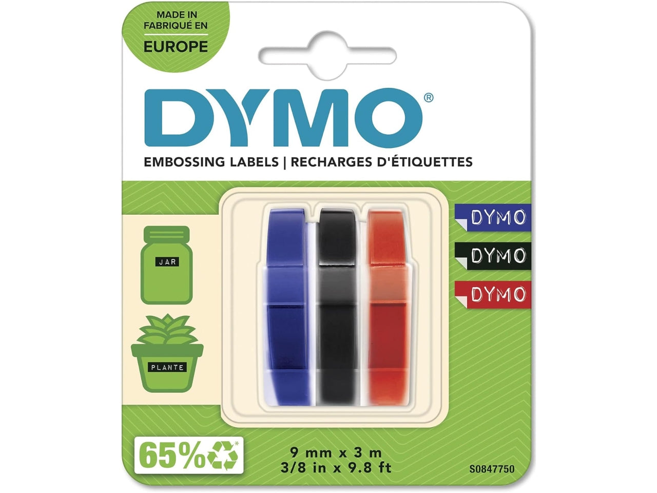 Nastri Dymo 3D a rilievo autoadesive 9mmx3mt in 3 colori
