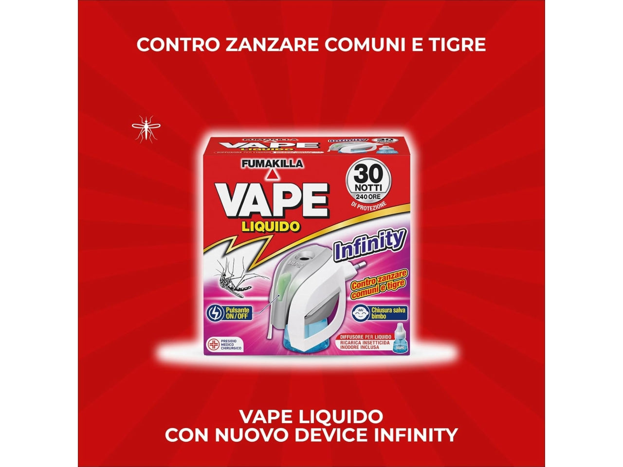 Vape elettroemanatore Infinity con ricarica 30notti 15ml