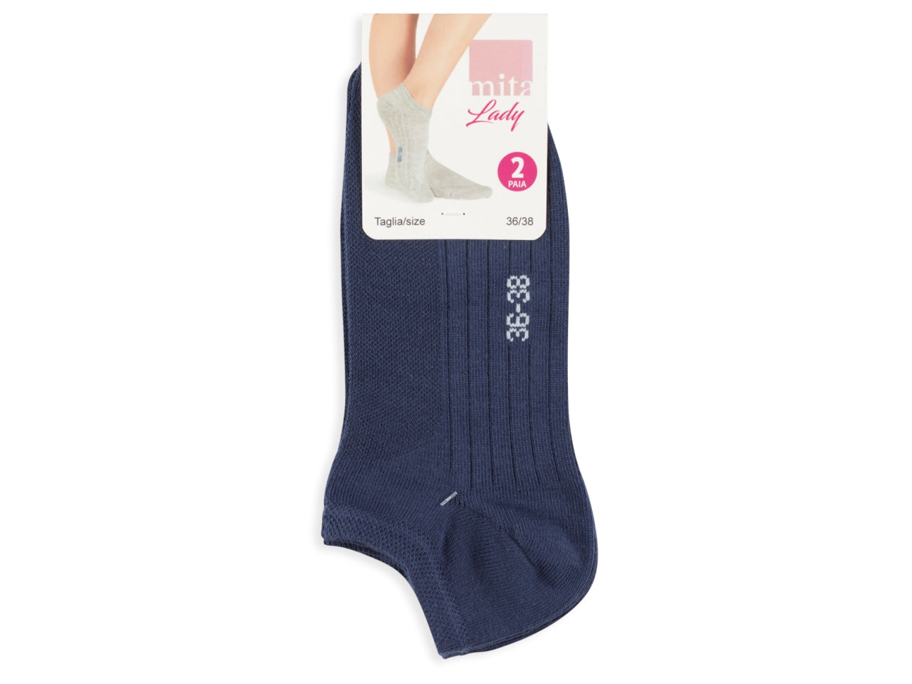 Calza fantasmino da donna maglia jersey e traforo in cotoneset da 2 paia blu marine tg 36/38