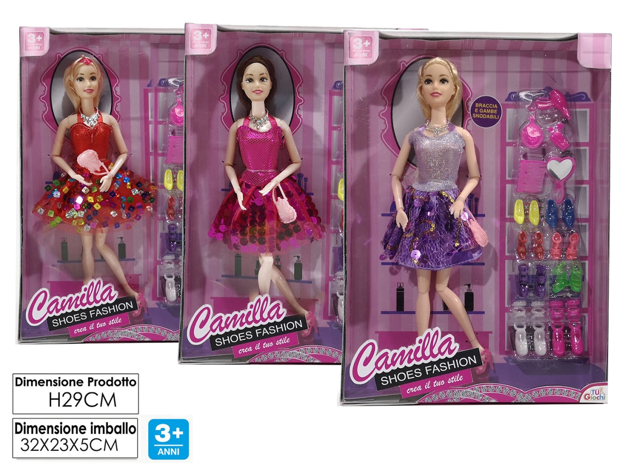 Bambola camilla c/acc. 3assortimenti