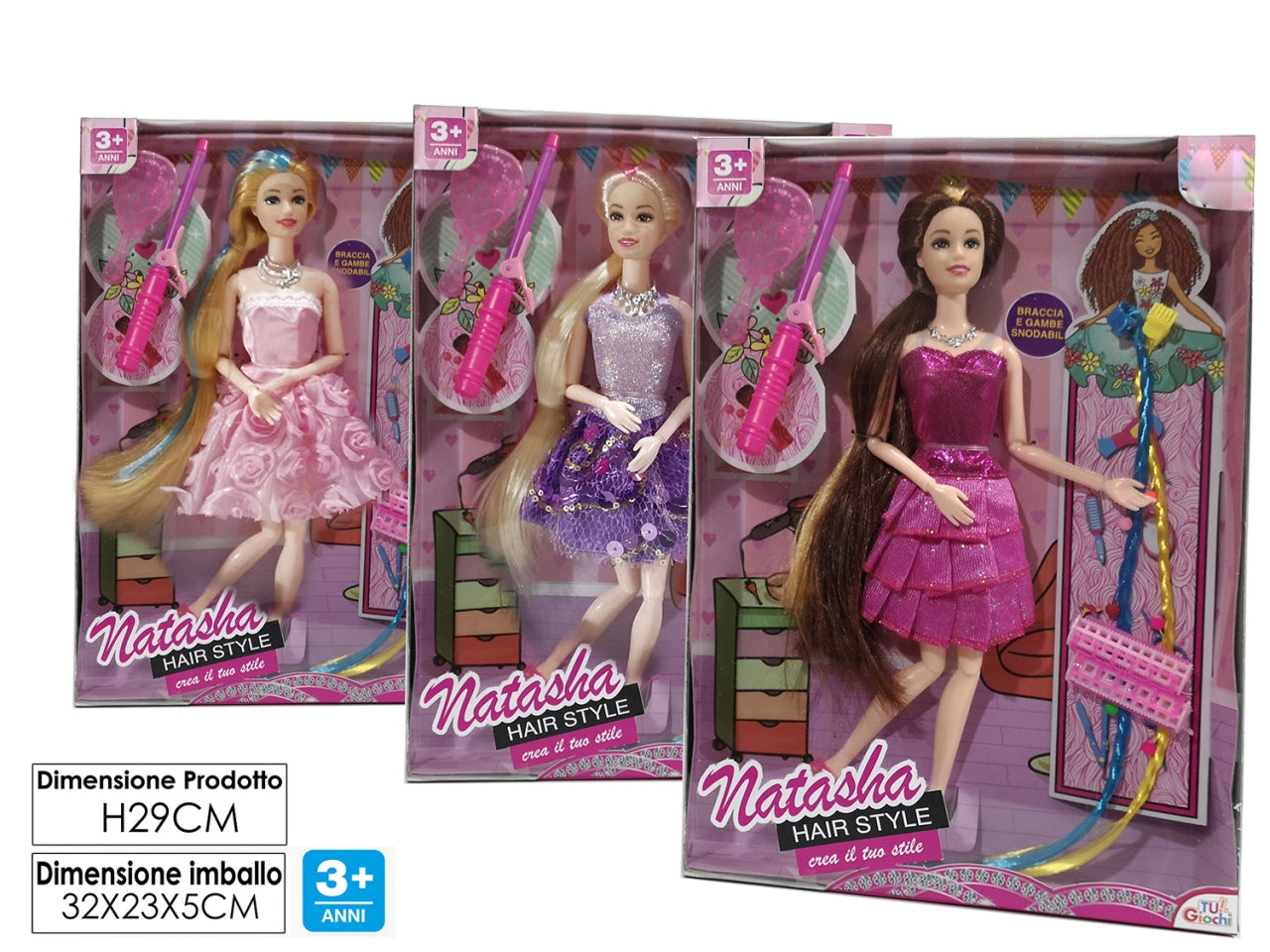 Bambola natasha hair style 3assortimenti
