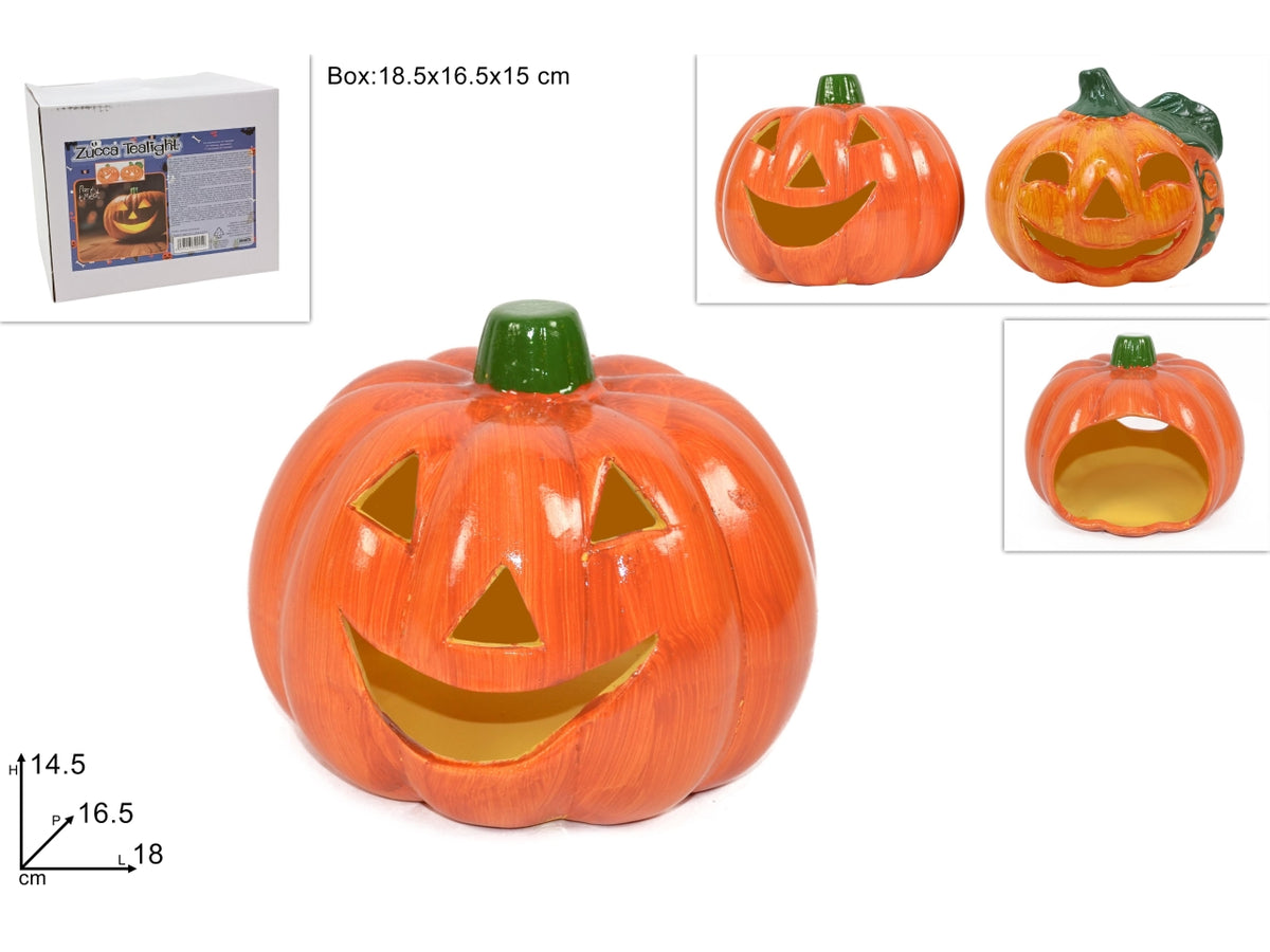 Zucca portatealight in ceramica 16,5xh.14,5cm, 2 varianti assortite