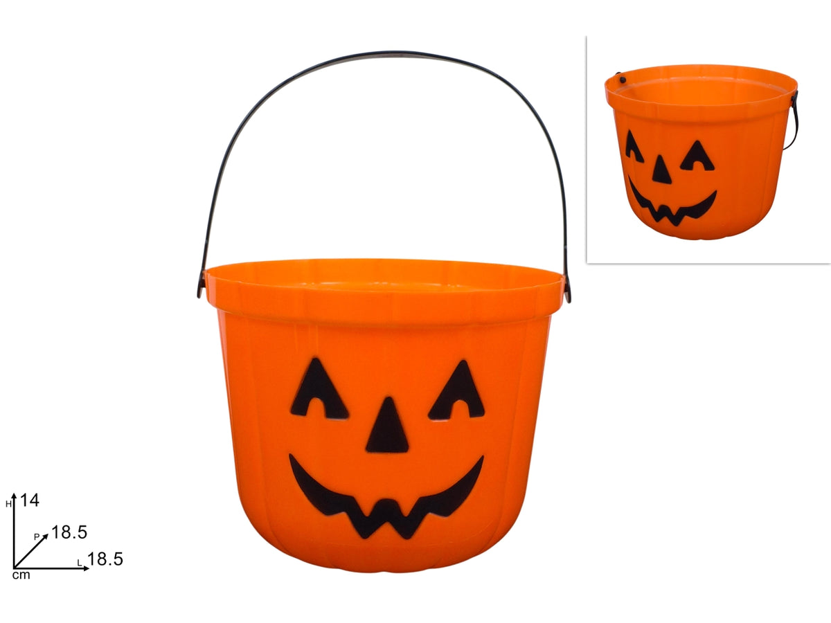 Secchiello zucca portacaramelle in plastica con manico 18xh.14cm