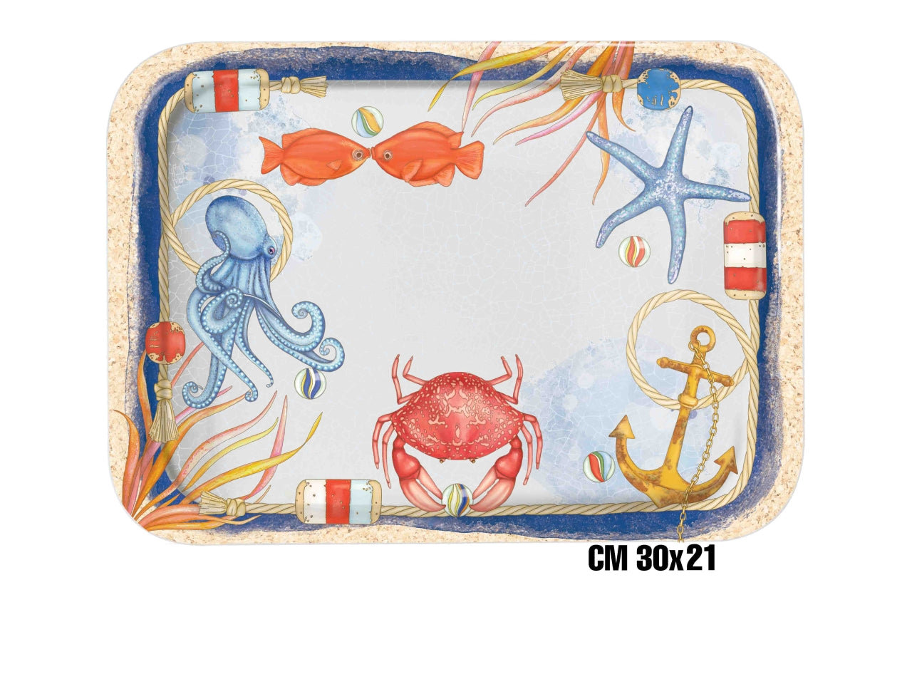 Vassoio caffè in melamina 30x21,5cm decoro in Fondo al Mare
