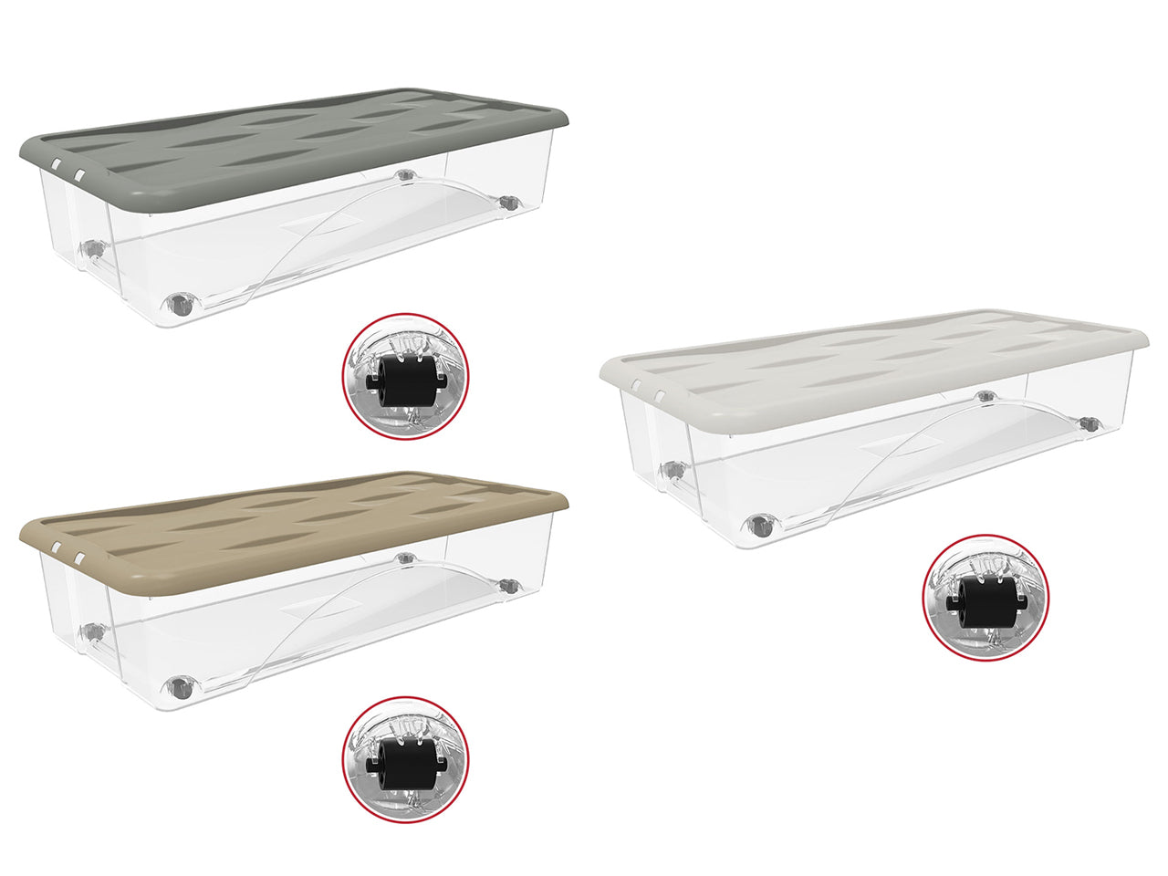 Box sottoletto 80x40cm 40L trasparente con ruote e coperchio in vari colori assortiti
