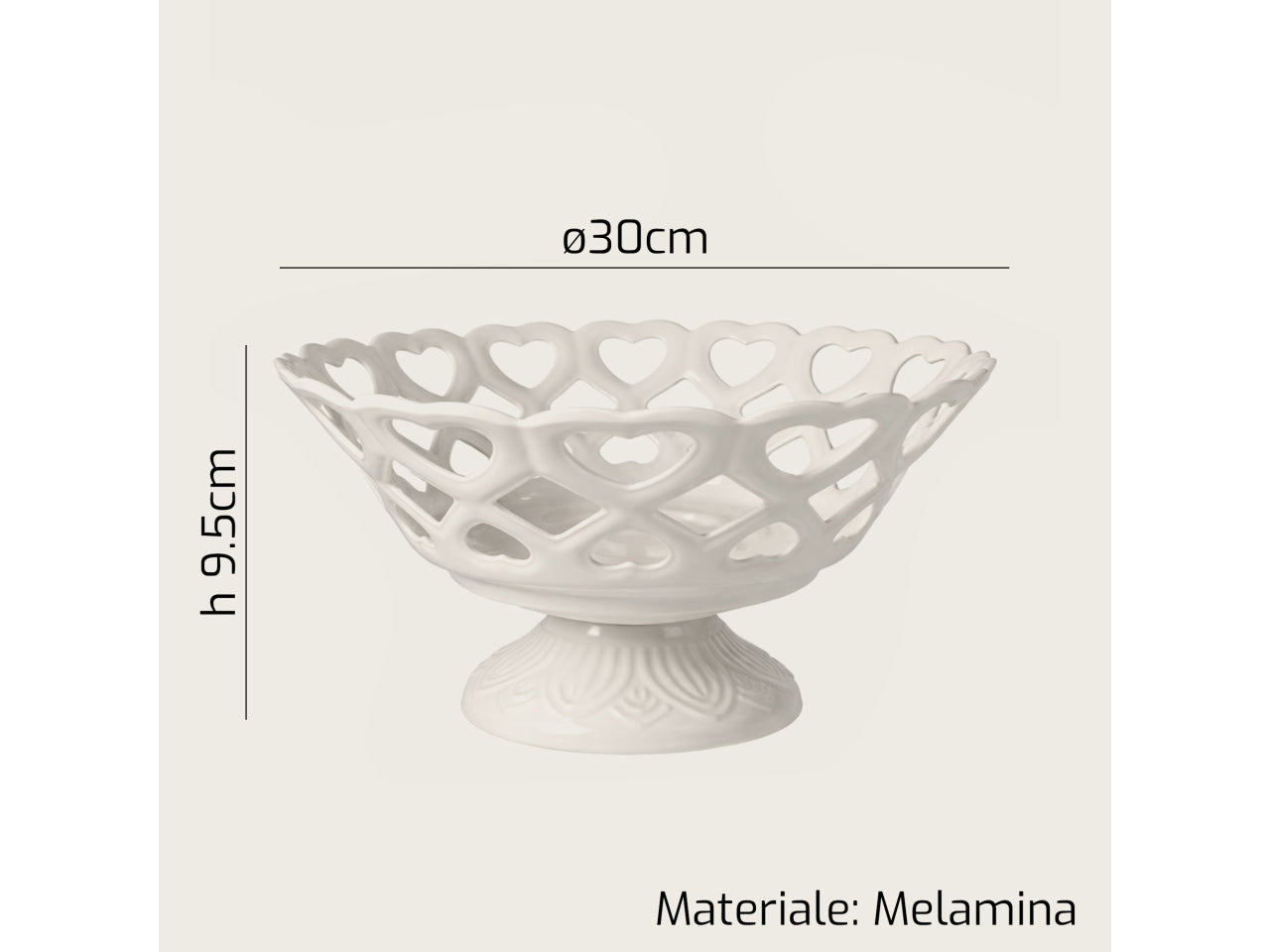 Centrotavola in melamina traforata 30xh.9,3cm bianca