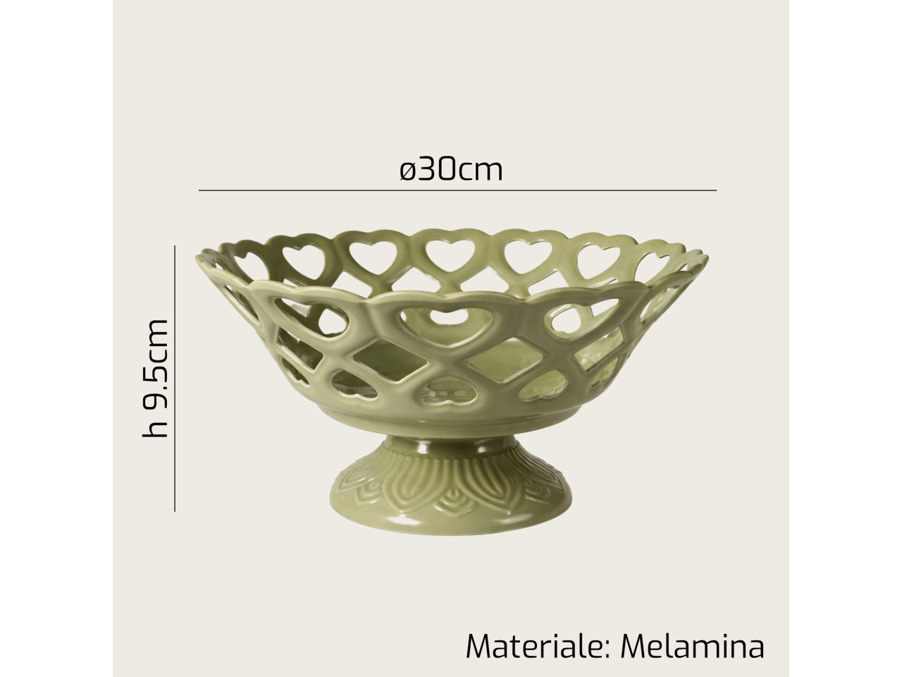 Centrotavola in melamina traforata 30xh.9,3cm verde