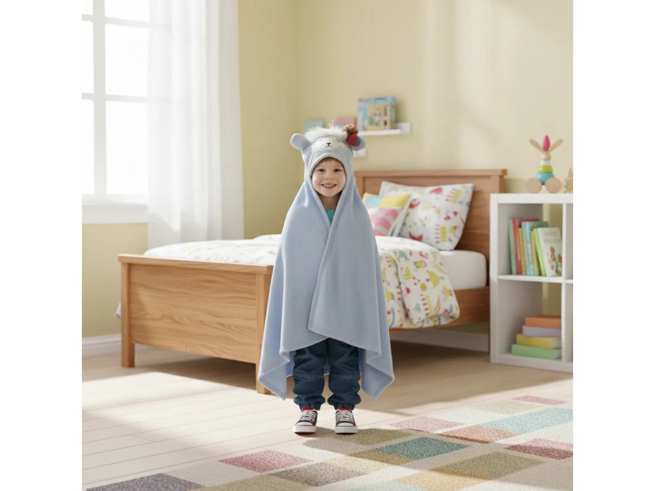 Plaid con cappuccio baby 105x125cm, 4 animali assortiti