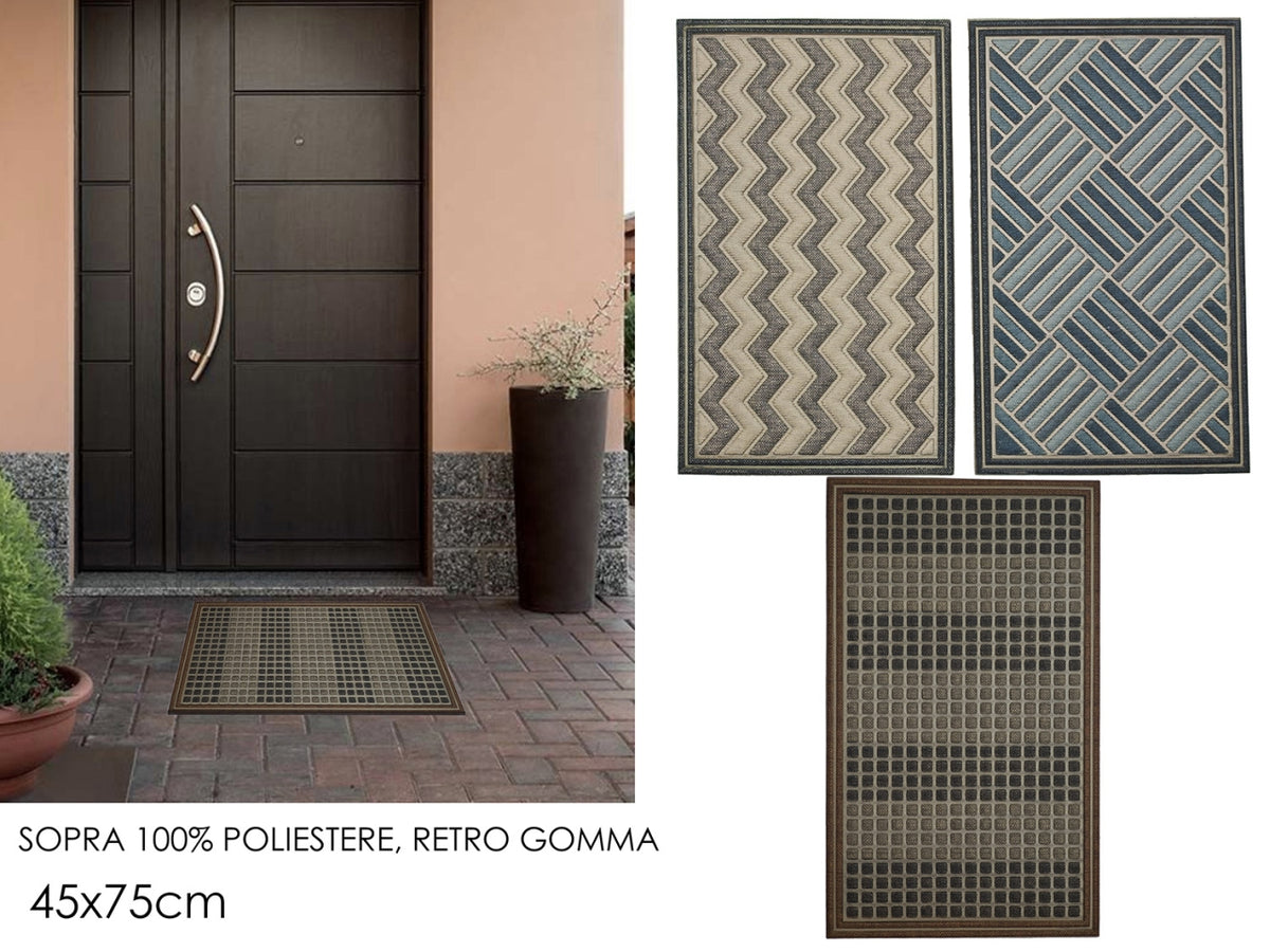 Tappeto 45x75cm in poliestere e con retro in gomma, 3 colori assortiti