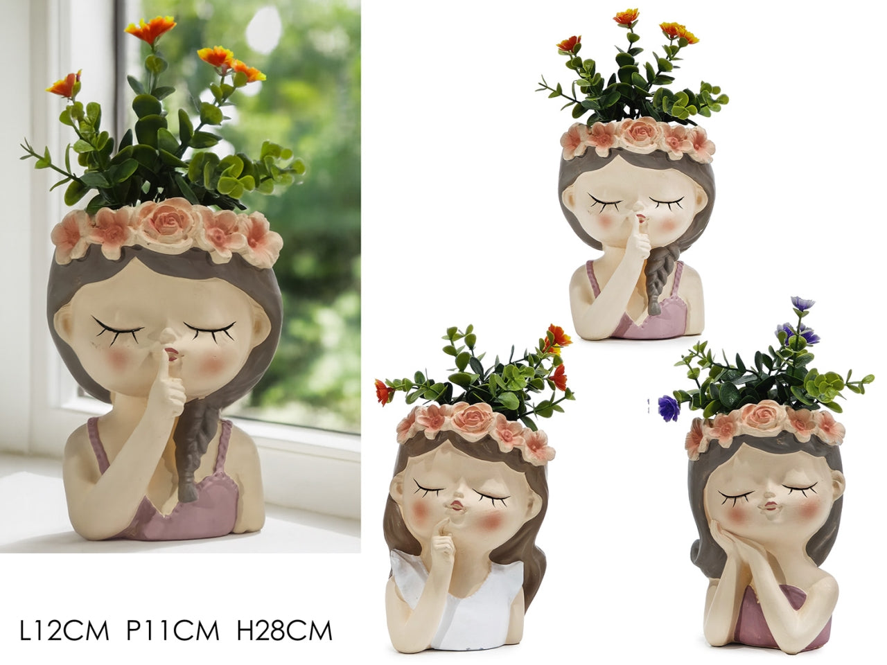 Vaso viso con pianta 12x11xh.28cm in 3 assortimenti