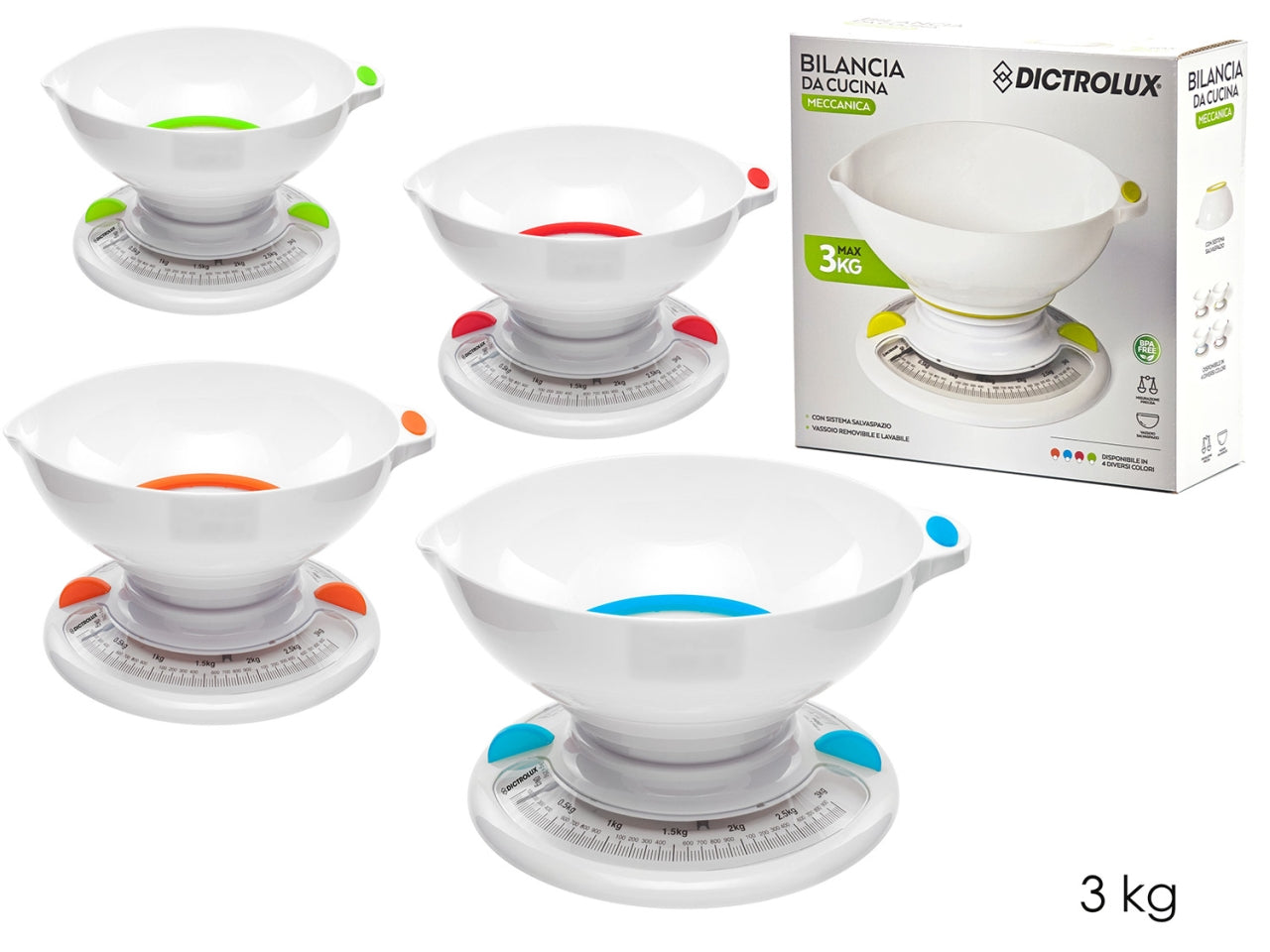 Bilancia da cucina portata 3kg in 4 assortimenti