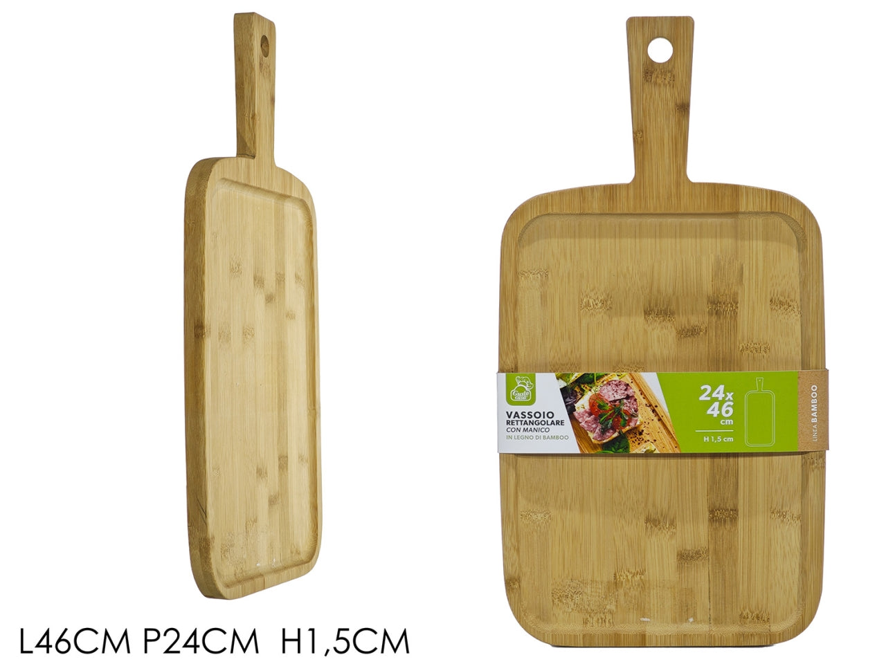 Tagliere rettangolare in bamboo con manico 24x46xh.1,5cm