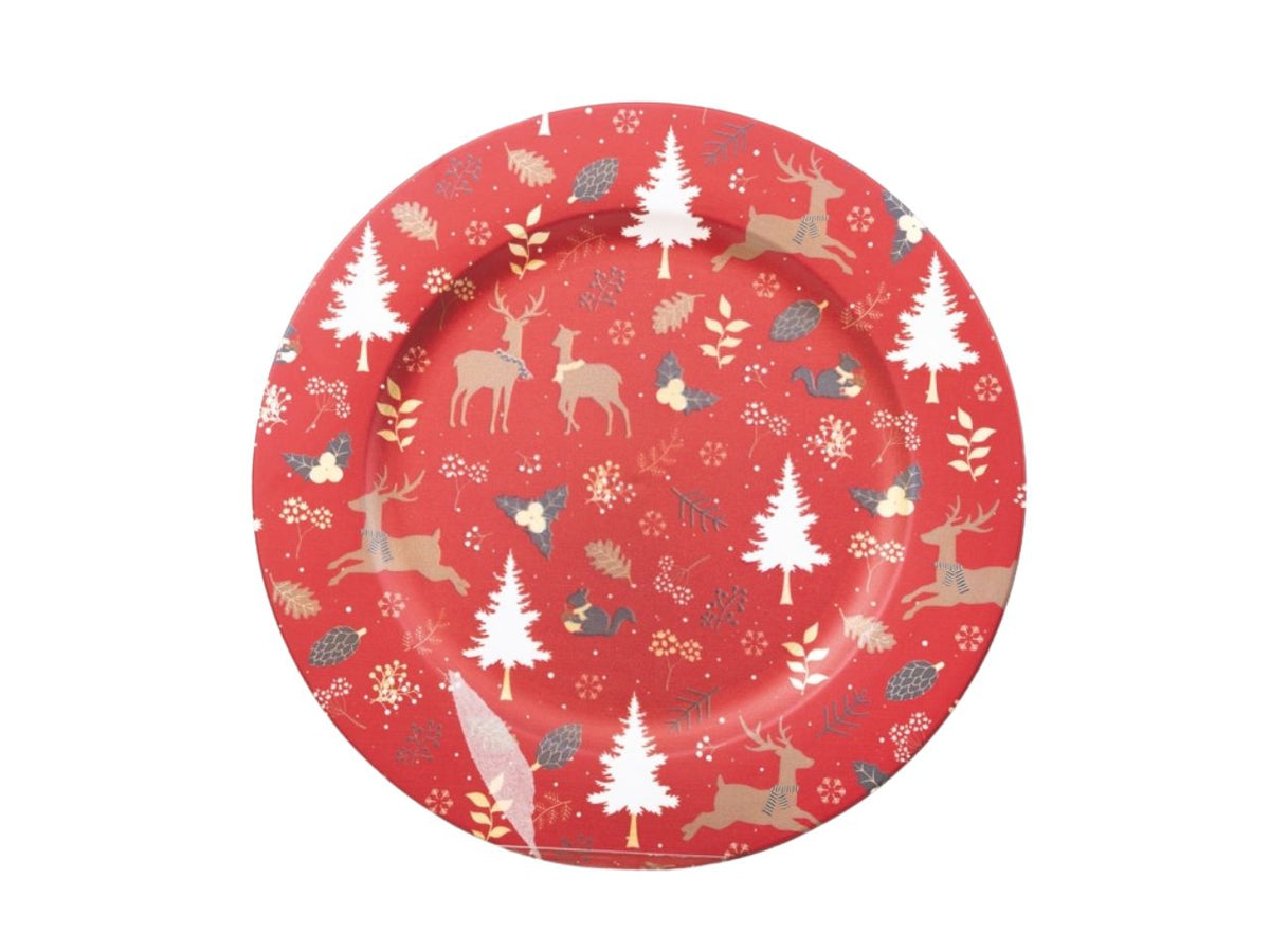 Piatto natalizio in pvc rosso satinato decorato 33cm