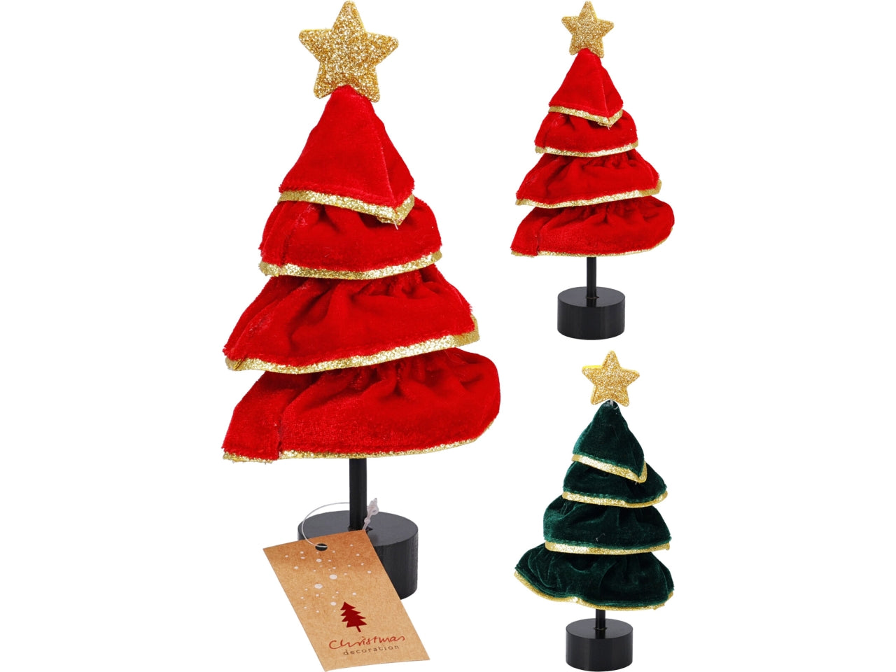 Albero natalizio in velluto 19cm, 2 colori assortiti