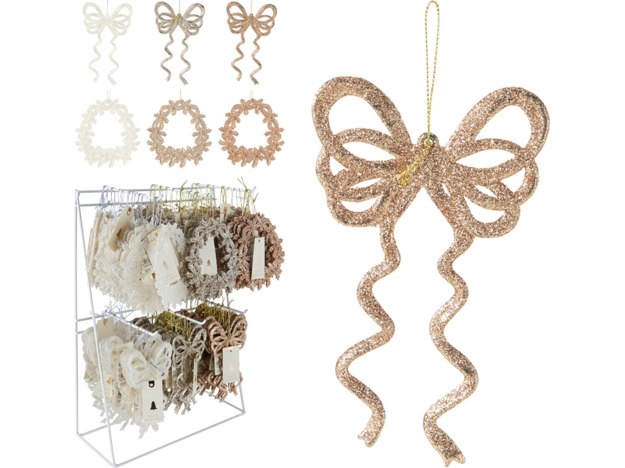 Appendino natalizio glitterato 15cm per albero, 6 modelli assortiti